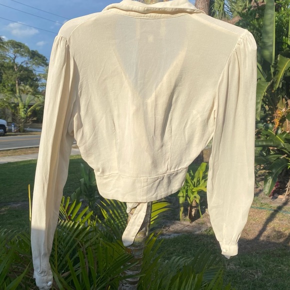 Vintage Ivory Cropped Blouse with Sash Tie S - Picture 3 of 7